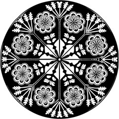 Intricate Floral Mandala Design in Black and White.