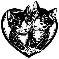 Two Kittens Embracing within a HeartShaped Outline.