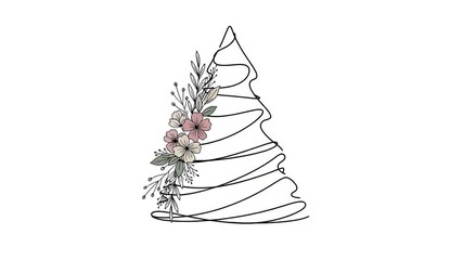 Floral wireframe Christmas tree design with pink flowers and greenery  