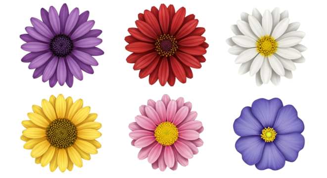 Assortment of Six Colorful Daisy-like Flowers daisies