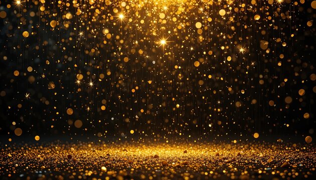 Stunning golden glitter explosion background for luxurious designs and festive celebrations, conveying joy and elegance with sparkling light effects