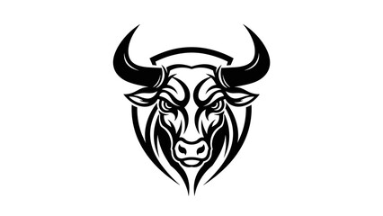 Fototapeta premium Bold black and white illustration of a bull with stylized horns and a determined gaze