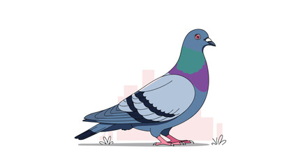 Simple cartoon illustration of a common city pigeon or rock dove standing on the ground on a clean white background.