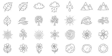 Collection of abstract hand drawn line art illustrations featuring organic and geometric shapes