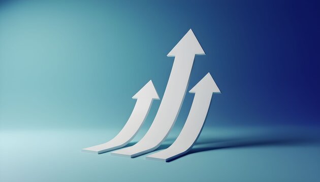 Three white arrows pointing upwards on a blue background. - Powered by Adobe