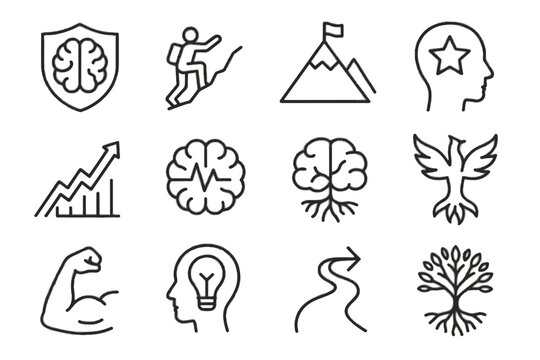 Tree star shielded phoenix vector mental icons arrow peak icon resilience heartbeat