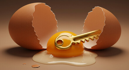 Golden key inside broken egg yolk