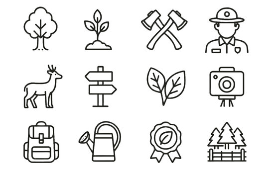 Wildlife axe forest icon conservation vector sapling tree can trail camera icons