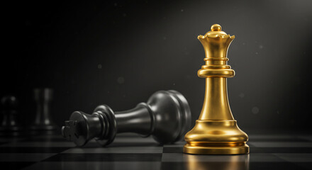Gold chess queen triumphs over fallen king
