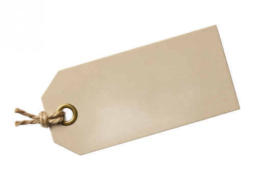 Blank natural kraft paper price tag with twine string and metal eyelet isolated on transparent background - Powered by Adobe
