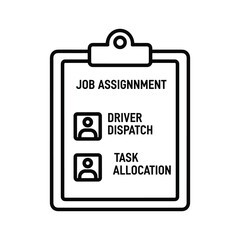 Job assignment clipboard icon with driver dispatch and task allocation