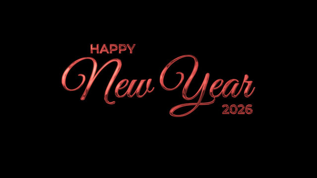 Happy new year 2026 image in red lettering against a black background. Perfect for new years eve party invitations or social media posts.