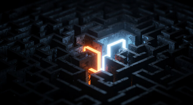 Glowing maze abstract background