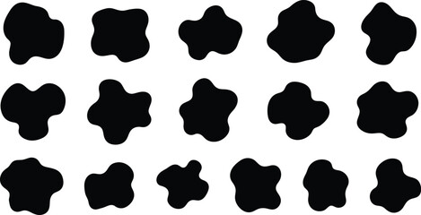Collection of abstract black ink blots and splatters on white