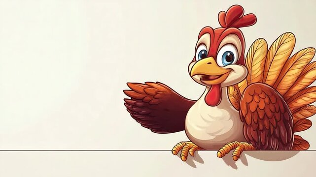 cartoon turkey, blank background for text, mascot character video