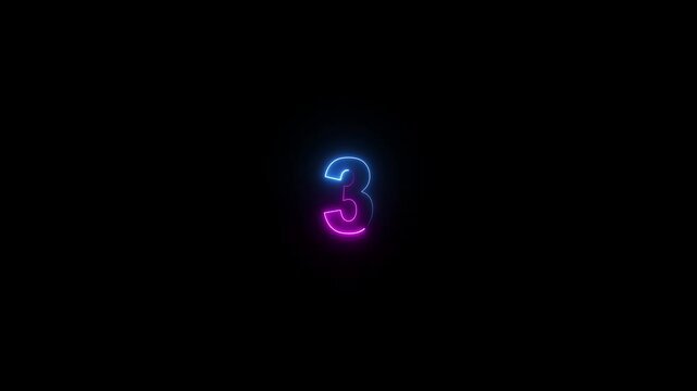 Abstract cyan and purple color neon 3 text animation on black background, Glowing neon text educational concept ,neon 3 number, Promote advertising concept motion animation.