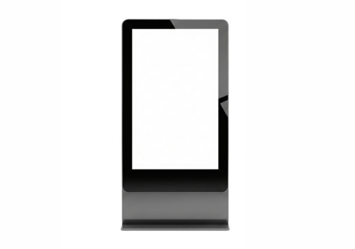 Modern digital kiosk display with a blank white screen for advertising or information isolated on transparent background
