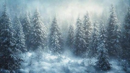 tranquil winter forest background with snow falling video - Powered by Adobe