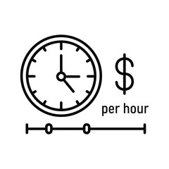 Line icon representing hourly wage or payment rate isolated on