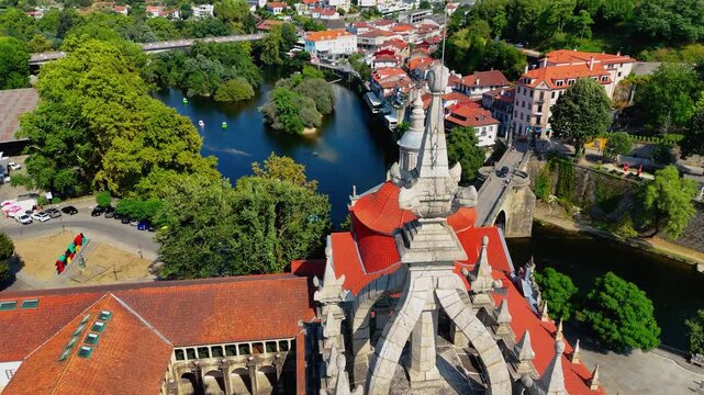 Amarante, Portugal from Above &ndash; Cinematic Drone View of Historic Bridge, Old Town and Riverside Landscape. Portugal Landmarks