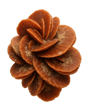 Reddish-brown disk-shaped crystals of barite rose with sand inclusions.