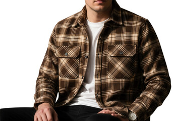 Brown plaid flannel shirt isolated on transparent background