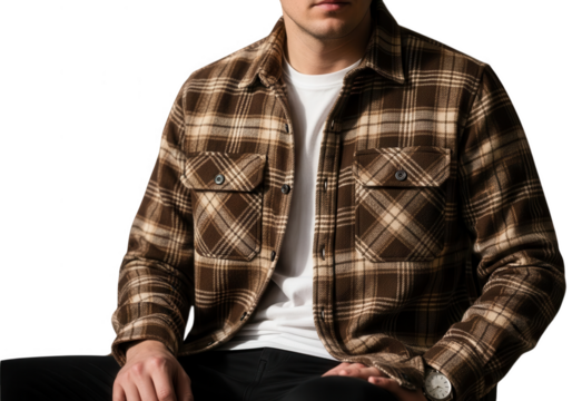 Brown plaid flannel shirt isolated on transparent background