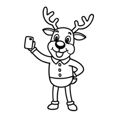Obraz premium Christmas reindeer with hat ribbon and blank sign cartoon illustration