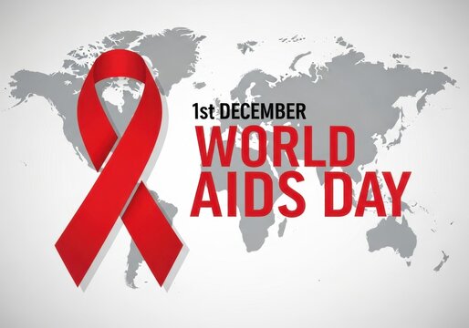 World aids day concept with red ribbon and world map isolated on white background aids awareness campaign for health and prevention