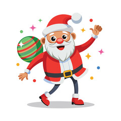 Cartoon Santa Claus with gifts and bag for Christmas and New Year