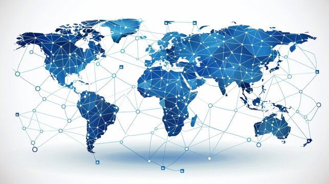 Global export routes of a multinational corporation illustrated on a world map with connecting lines