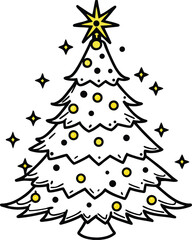 Decorated Christmas Tree With Yellow Star And Ornaments