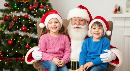Children's Christmas Joy A Portrait with Santa Claus, Celebrating Festive Cheer and Holiday Spirit