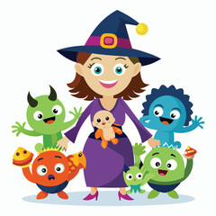 halloween cartoon monster set illustration