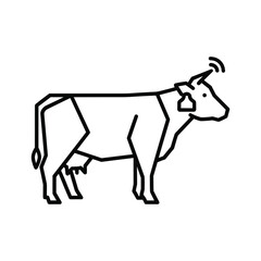 Line art icon of a cow with an ear tag and wireless signal