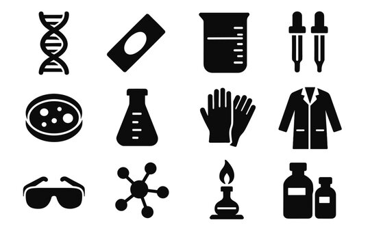 Flask vector icons dishes pipette bottles icon structure centrifuge biotech lab test