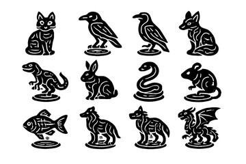 Obraz premium Raven icon cyberpunk lizard rabbit hologram neon fox vector bat pets dog