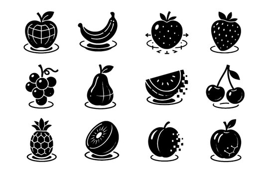 Grape banana icon garden virtual pear peach icons vector slice strawberry cherry