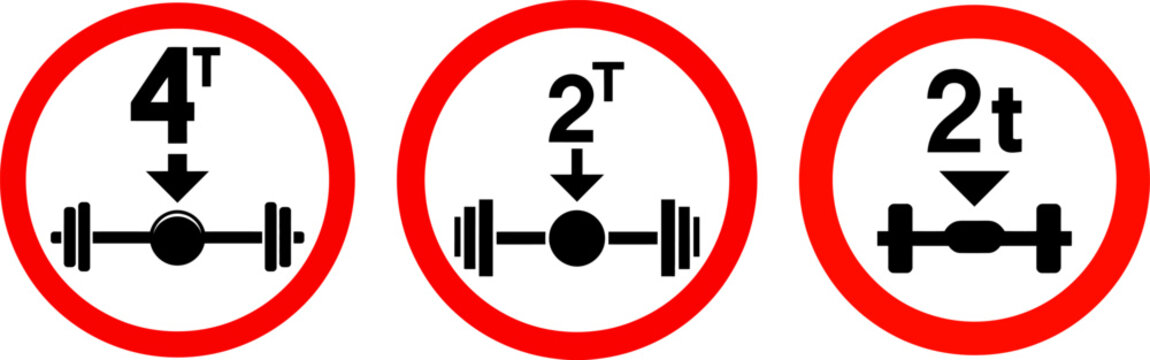 Axle Load Weight Restriction Signs 4T 2T Road Traffic Vector