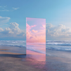 Abstract factasy and realistic mirror in desert, background, futuristic