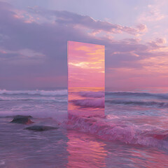 Abstract factasy and realistic mirror in desert, background, futuristic