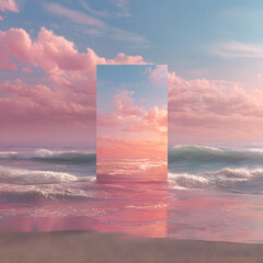 Abstract factasy and realistic mirror in desert, background, futuristic