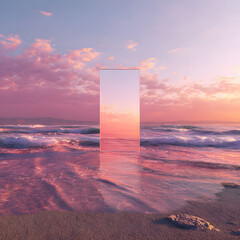 Abstract factasy and realistic mirror in desert, background, futuristic