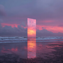 Abstract factasy and realistic mirror in desert, background, futuristic