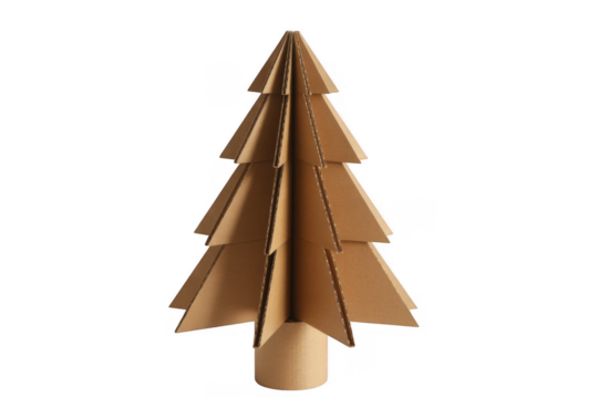 Cardboard Christmas tree with layered triangular branches isolated on a transparent background - Powered by Adobe