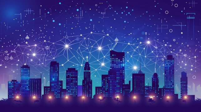 Futuristic Cityscape Network Technology Illustration for Smart City Solutions and Connectivity