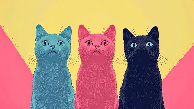 minimal animation pop art cats design, lover vibes video