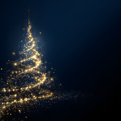 Graphic background for seasonal greeting in blue with trees	