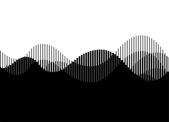 Vector transition from black to white. Waves of thin black parallel lines. Design element for covers, advertising, packaging. Vector background. Pattern in marine style. for interior. Wall decor.