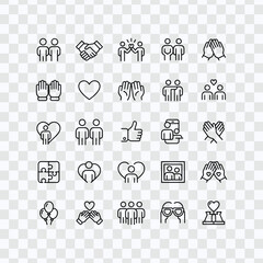 Handshakes, Love, Friendship & Relationships Icon Set – Vector Line Art Collection